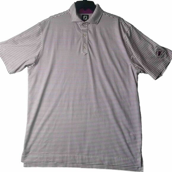 Foot Joy Men’s L Polo Golf Performance Pink Striped Logo Country Club - Picture 1 of 9